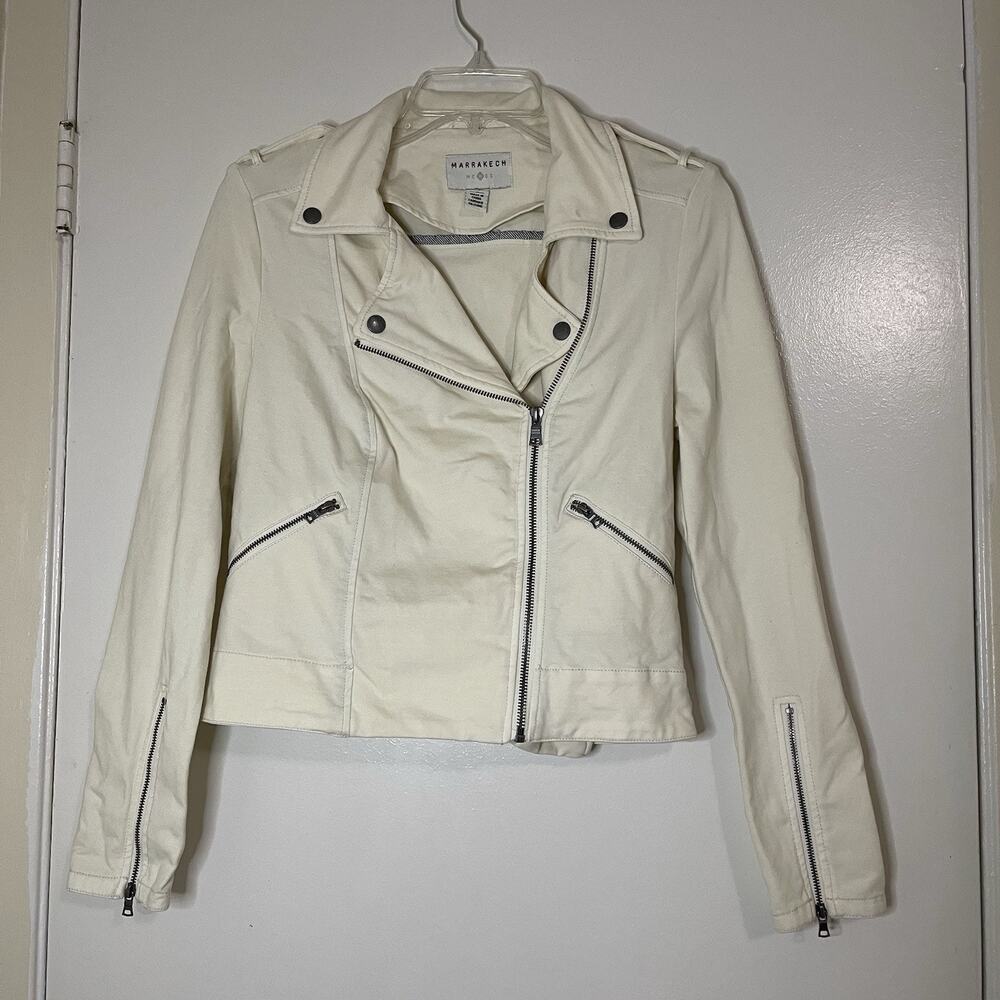 Anthropologie Marrakech Ivory cream moto zip cotton jacket size xxs
